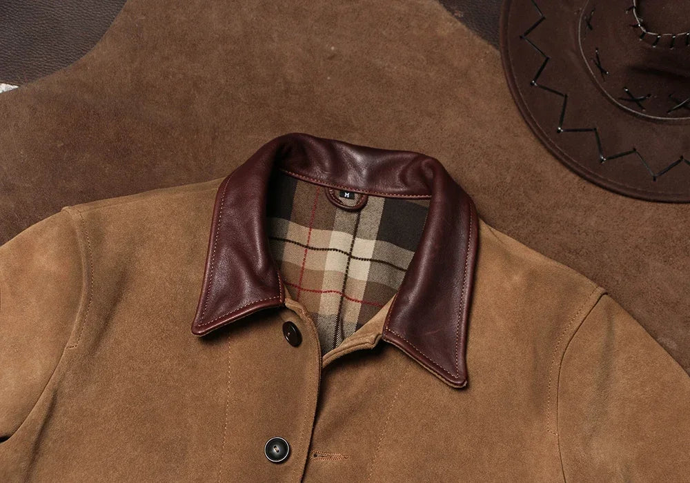 American Retro Old Leather Jacket Heavy Frosted Cowhide Lapel Tooling Leather May Kaji Leather Coat