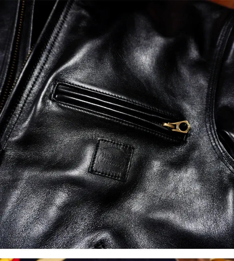 Tailor Brando Italian Full Grain Cowhide Classic Short Men's Biker Retro Genuine Leather Jacket Tailor Brando