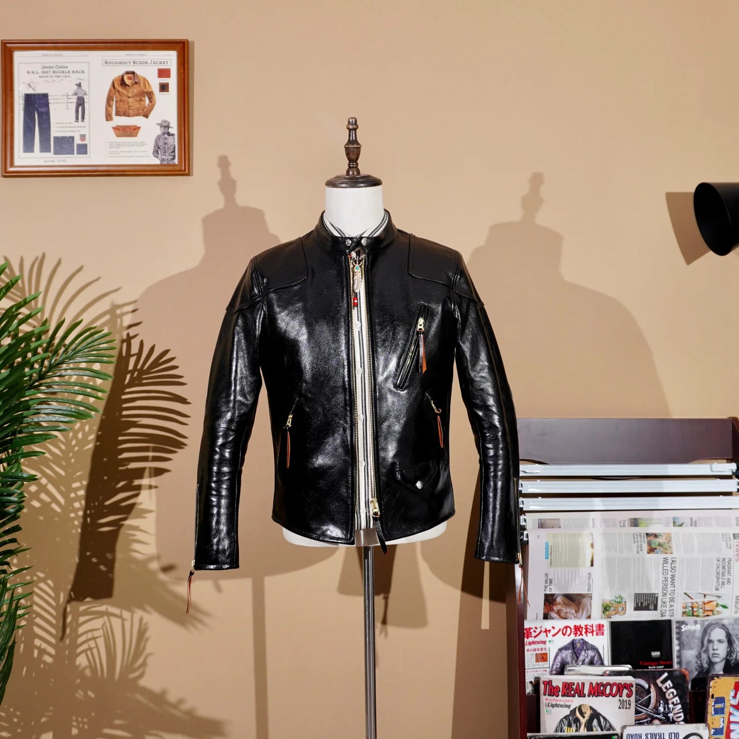 RL Style Heavyweight Tea Core Horseskin Venom Leather Jacket Men's Stand-up Collar Biker Jacket American Retro Short Tom Hardy