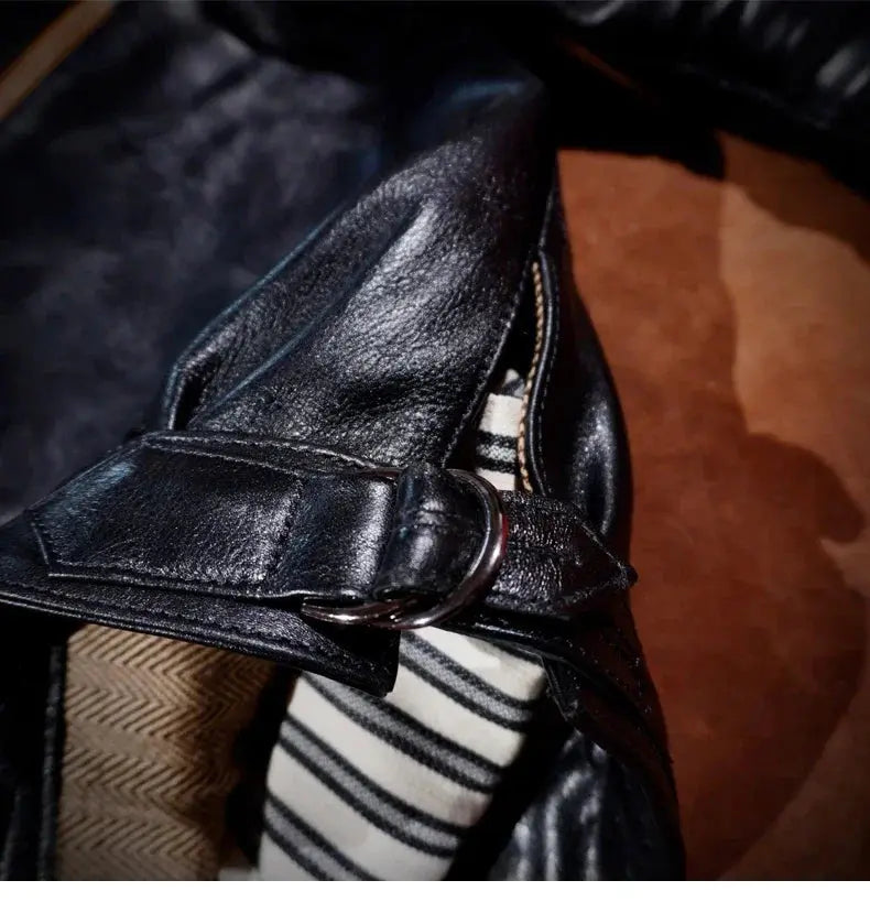 Classic Hartmann Oil Wax Plant Tanned Horse Leather Coat for Men's Motorcycle Short Black Flying Jacket Slim Fit American Retro Tailor Brando