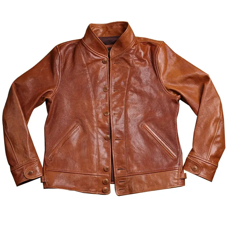 Tailor Brando American Vintage 1930S Cossack Jacket Full Grain Oiled Goatskin Men's Lapel Genuine Leather Jacket Tailor Brando