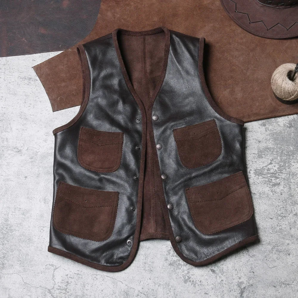 Retro RL Distressed Suede Vest Men's Genuine Leather Jacket Vest with Cowhide on Both Sides Wearing Camisole Liu Wen Style