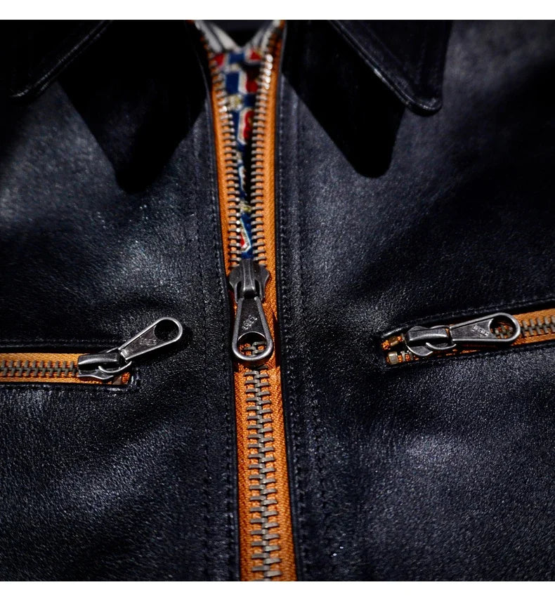 Classic Hartmann Oil Wax Plant Tanned Horse Leather Coat for Men's Motorcycle Short Black Flying Jacket Slim Fit American Retro