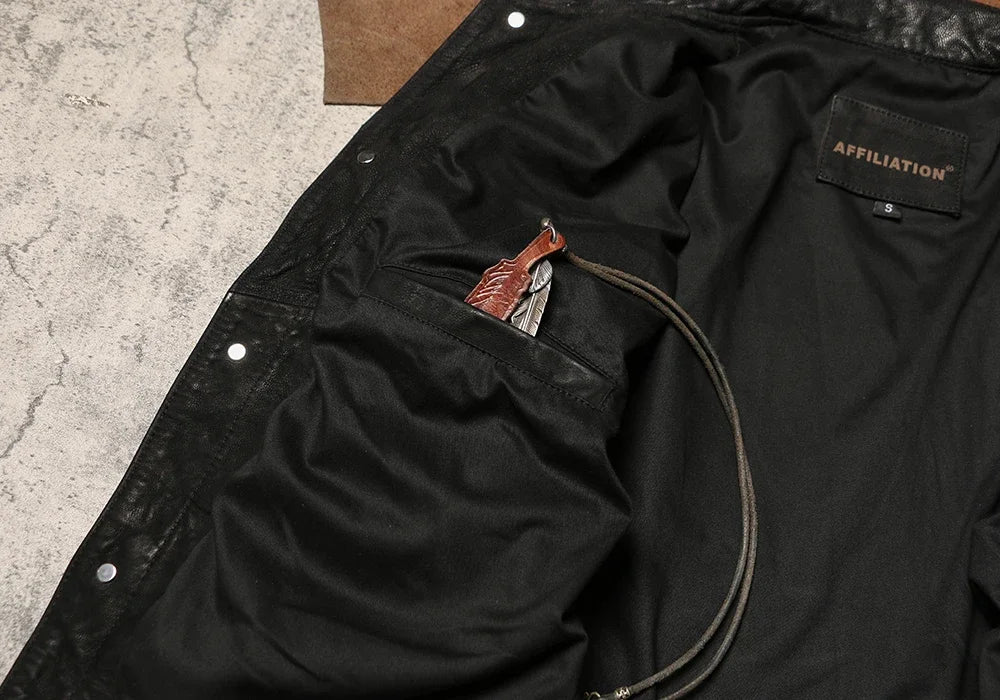 507 Oil Cashmere Goat Soft Leather Jacket for Men and Women, Slightly Wide Version Leather Jacket, Retro High Waisted Denim