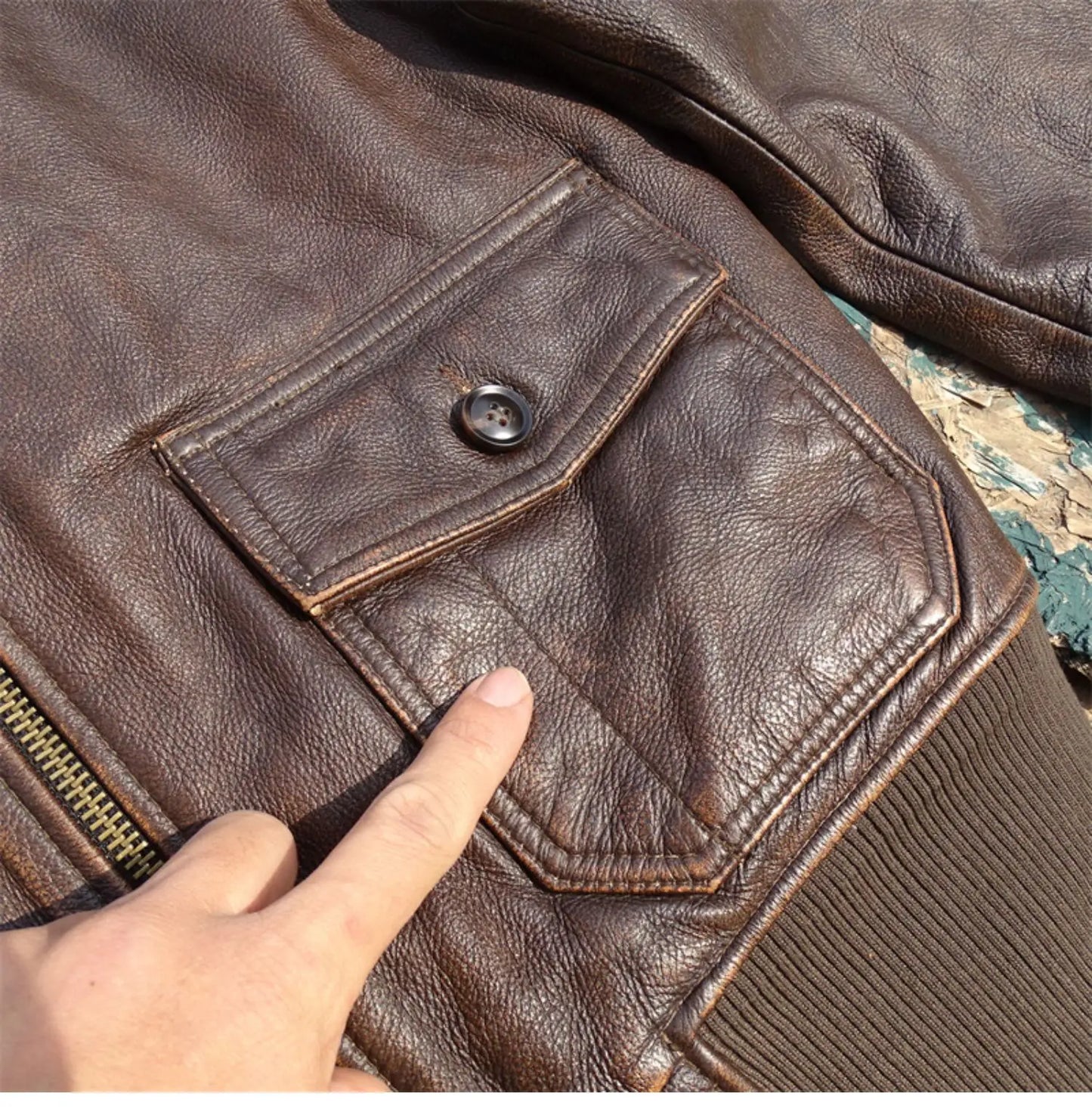 Tailor Brando Heavy Washed Aged Cowhide Men's G1 Pilot Jacket Removable Fur Collar Genuine Leather Jacket