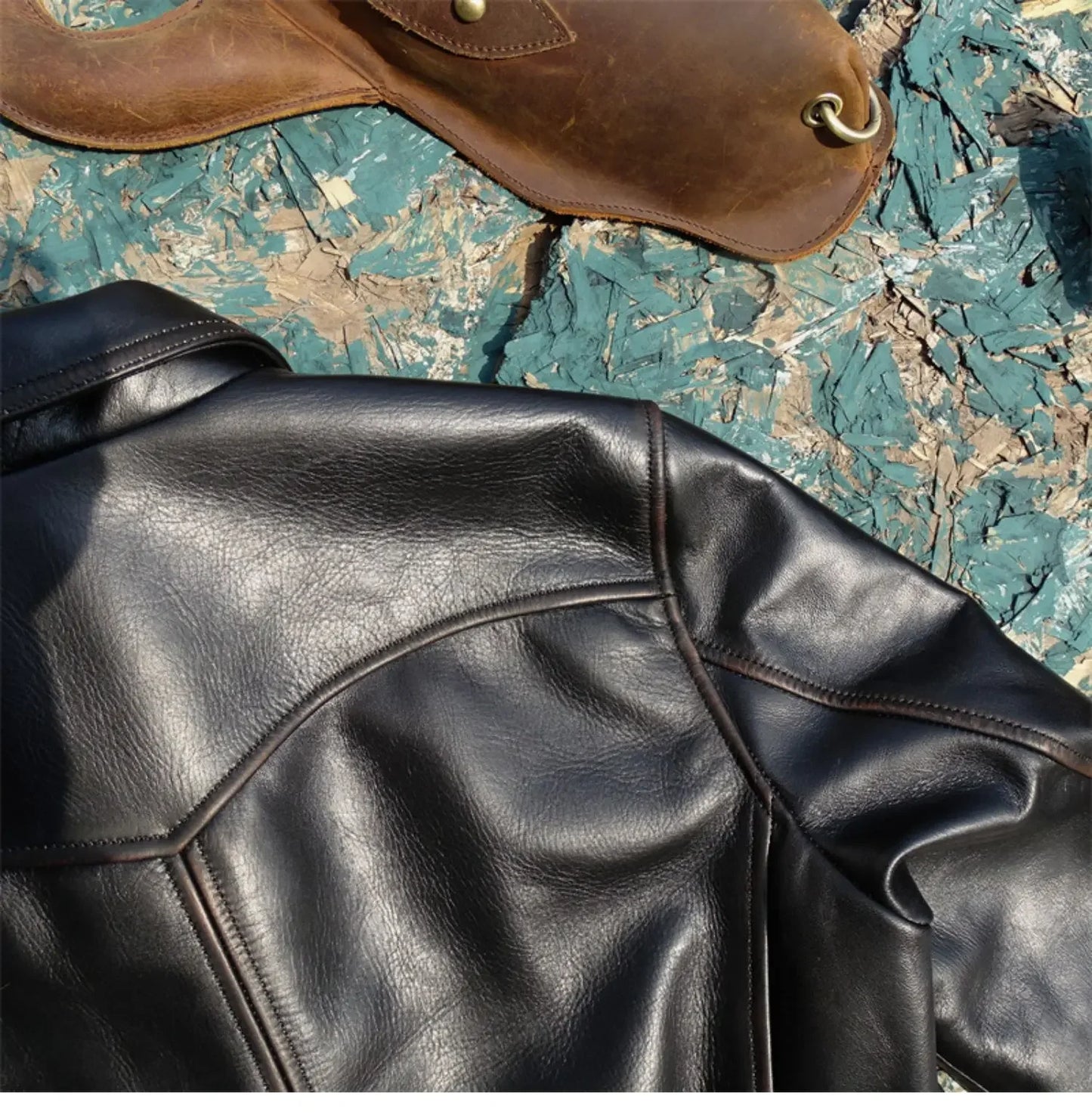 Tailor Brando Thick and Soft Glutinous Tea Core Brushed Distressed Horseskin Newsboy Style American Retro Genuine Leather Jacket