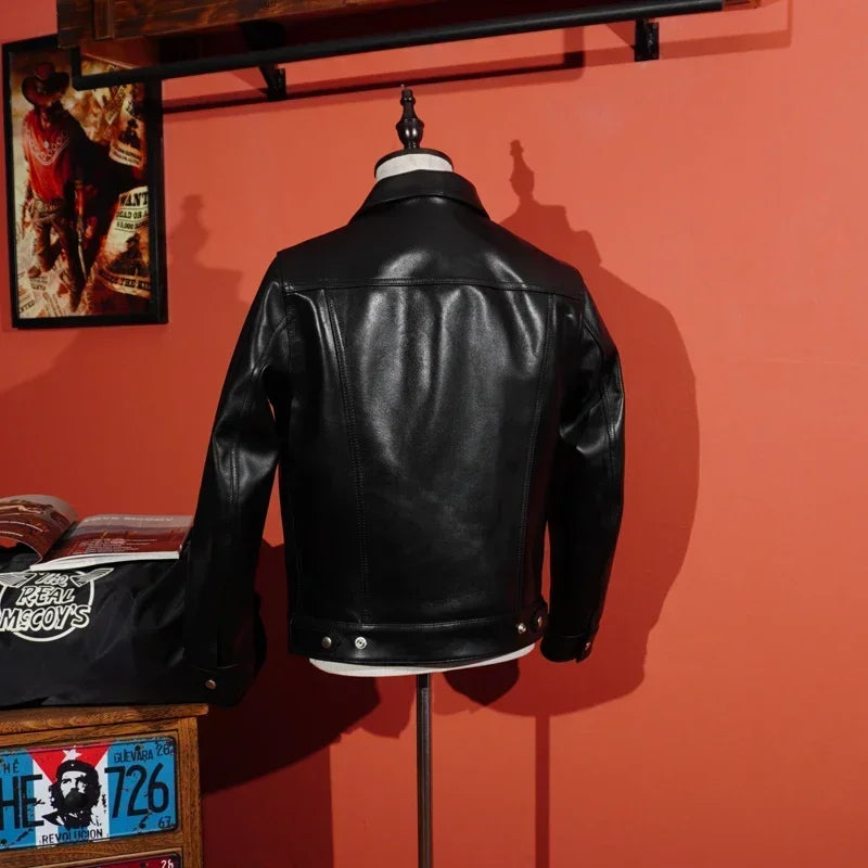 Classic 507X Italian Cowhide Denim Motorcycle Leather Coat Kaji American Retro Slim Fit Short Men's