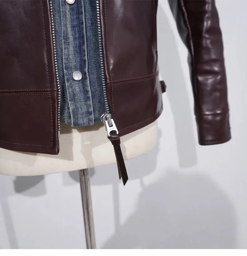 Tailor Brando Full-Grain Vegetable-Tanned Horsehide TWC716 Men's Classic 1930s Retro Genuine Leather Motorcycle Jacket Tailor Brando