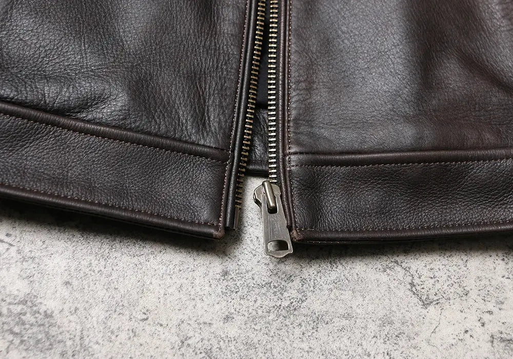 Tailor Brando Heavyweight Uncoated Brushed Cowhide Men's Classic 1930S Vintage handaged Genuine Leather Biker Jacket Tailor Brando