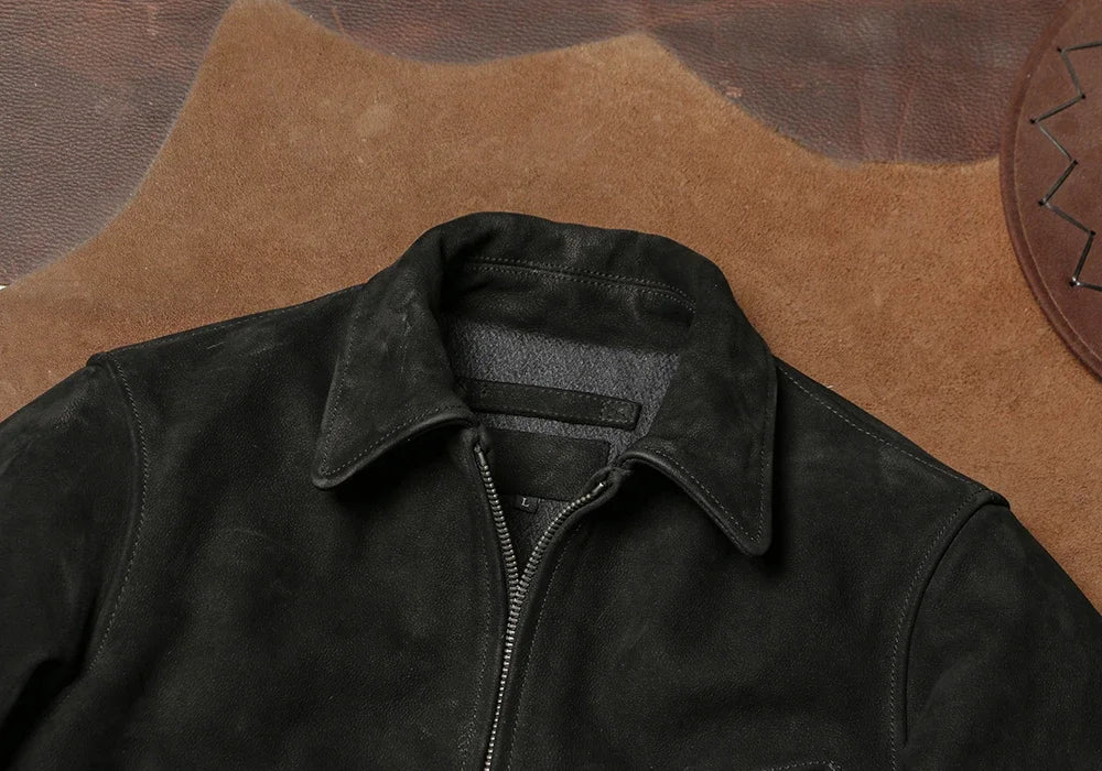 1930 Vintage Distressed Lapel Leather Jacket 1.6 Heavy Pound Brushed Cowhide Leather Jacket JS02 Leather Biker Jacket