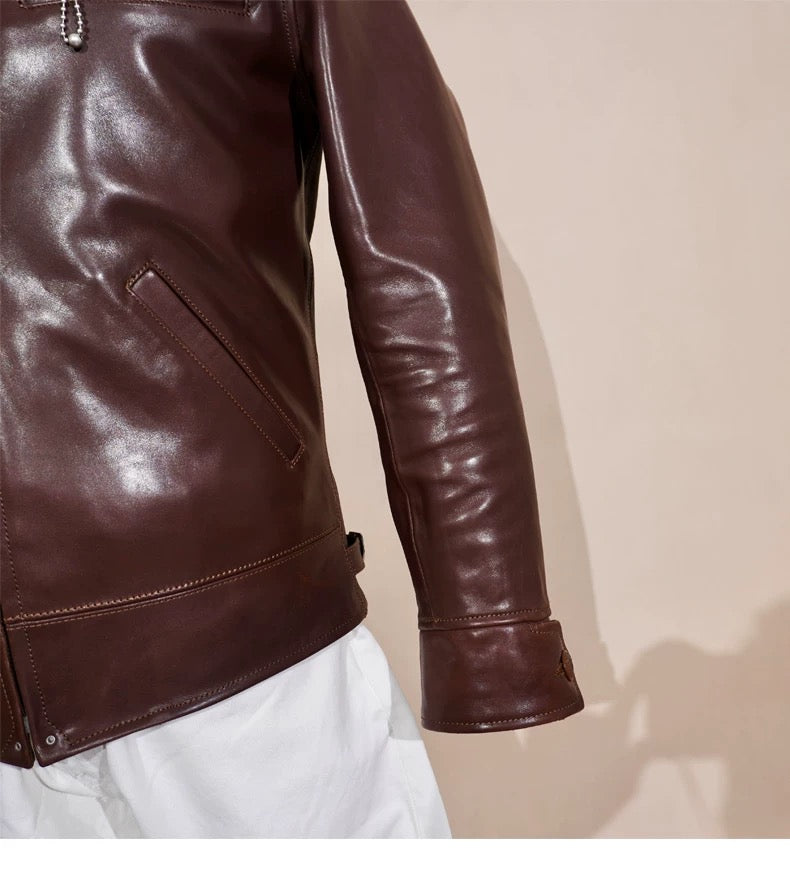 Tailor Brando American Retro Classic 1930S Batik Horsehide Men's Lapel Short Biker Genuine Leather Jacket