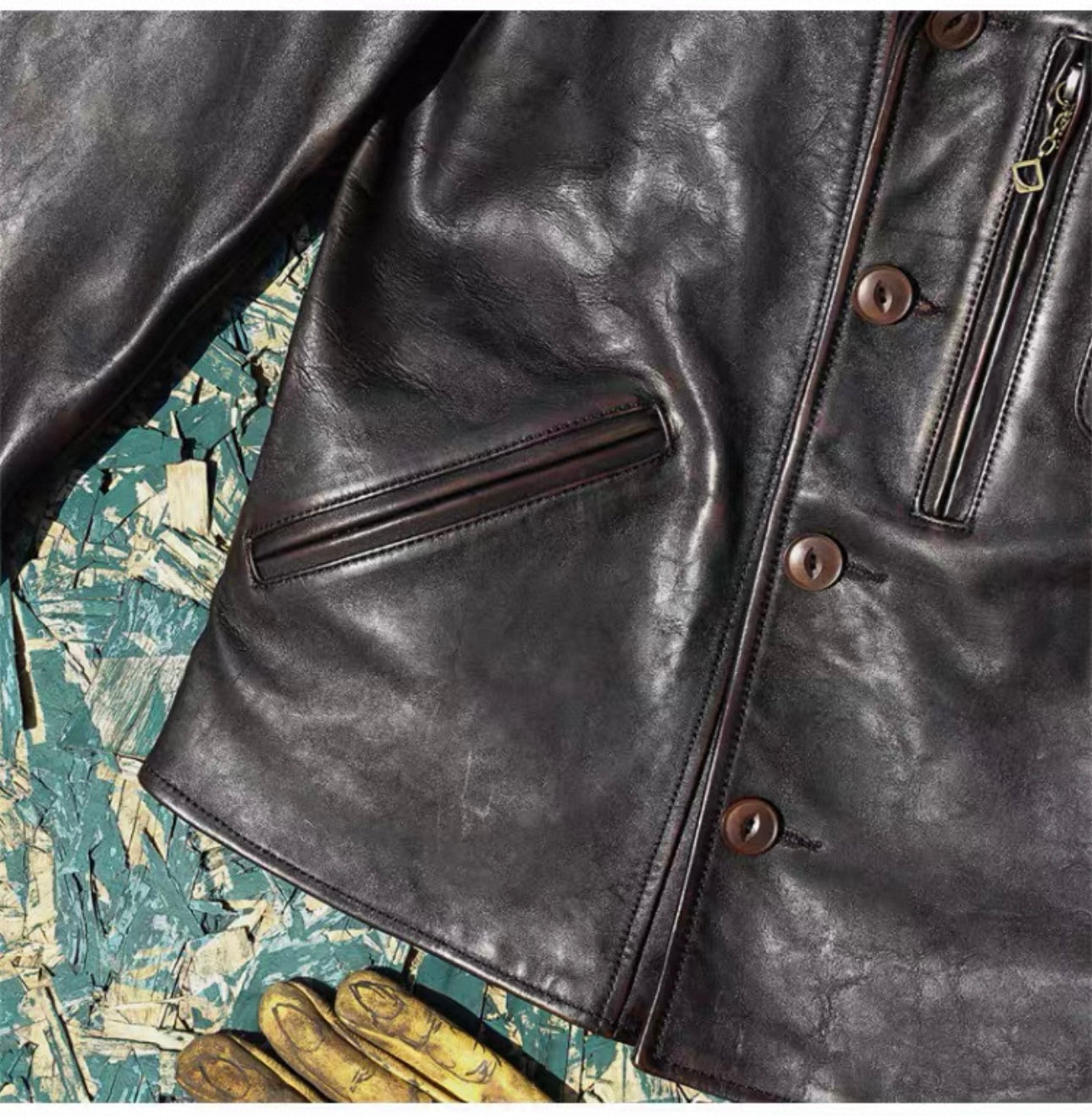 Tailor Brando Washed Old Tea Core Horse Leather 1940s Classic American Retro Lapel Men's Genuine Leather Jacket