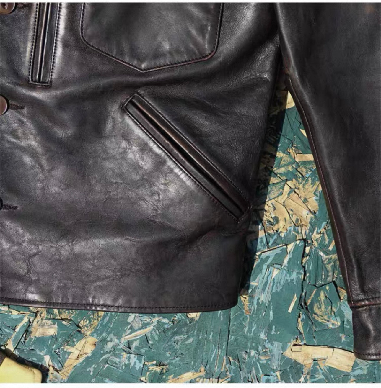 Tailor Brando Washed Old Tea Core Horse Leather 1940s Classic American Retro Lapel Men's Genuine Leather Jacket