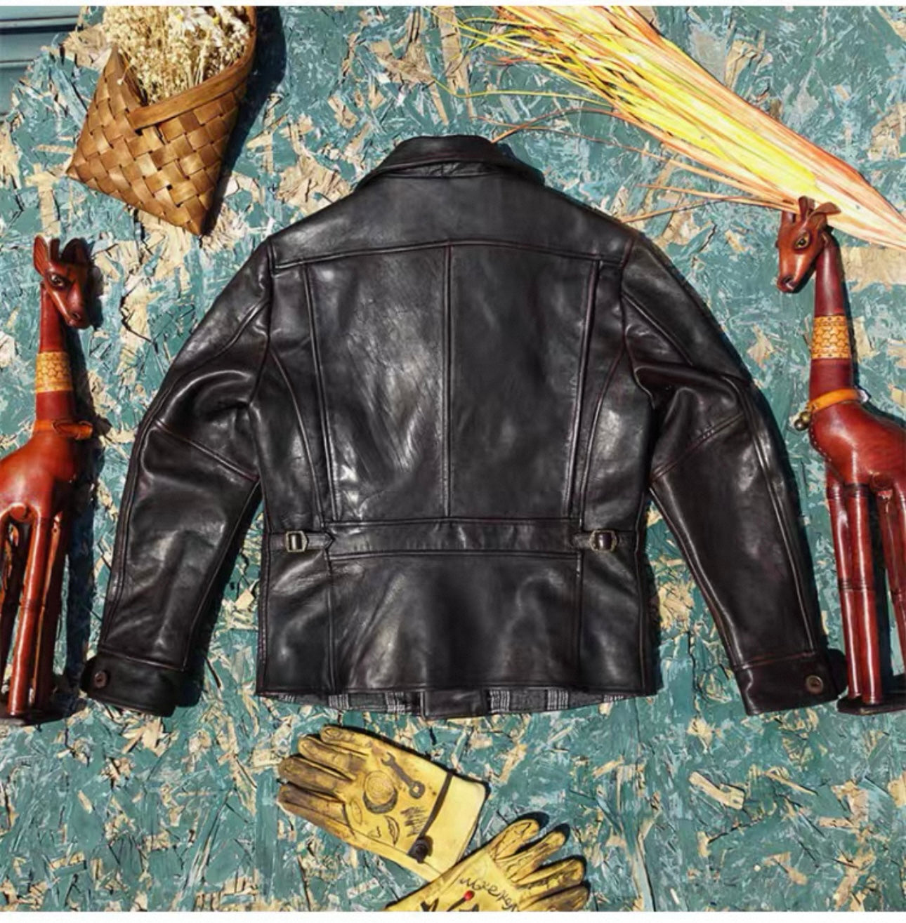 Tailor Brando Washed Old Tea Core Horse Leather 1940s Classic American Retro Lapel Men's Genuine Leather Jacket