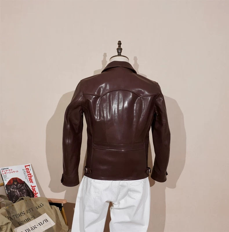 Tailor Brando American Retro Classic 1930S Batik Horsehide Men's Lapel Short Biker Genuine Leather Jacket