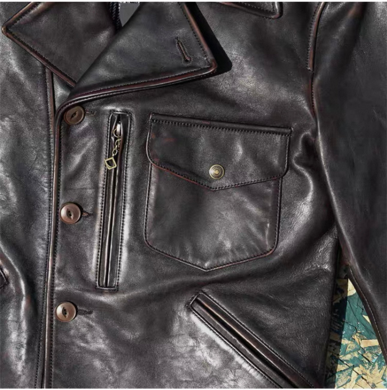 Tailor Brando Washed Old Tea Core Horse Leather 1940s Classic American Retro Lapel Men's Genuine Leather Jacket