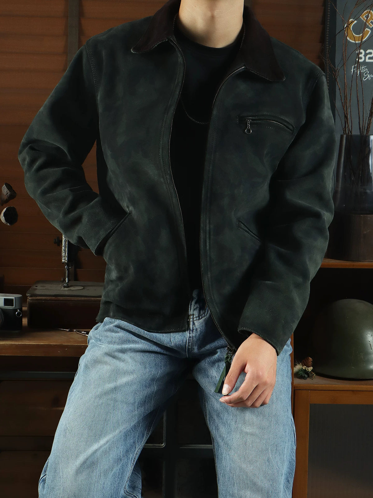 Tailor Brando Rerto Suede Cowhide Men's Lapel Collar Oversize Genuine Leather Jacket Tailor Brando