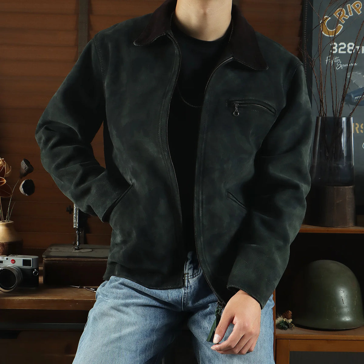 Tailor Brando Rerto Suede Cowhide Men's Lapel Collar Oversize Genuine Leather Jacket Tailor Brando