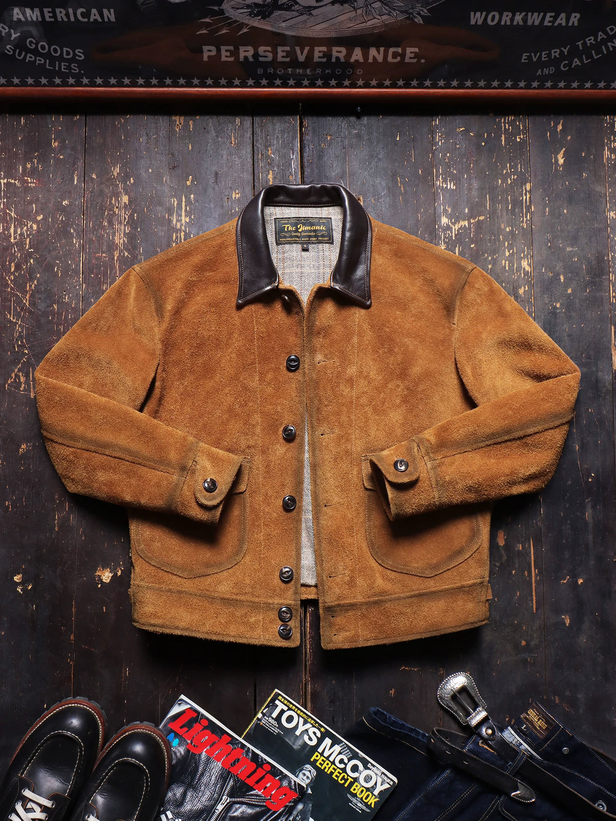 Tailor Brando 1920s Suede Cowhide Men's Lapal Collar Retro Genuine Leahter Jacket Tailor Brando