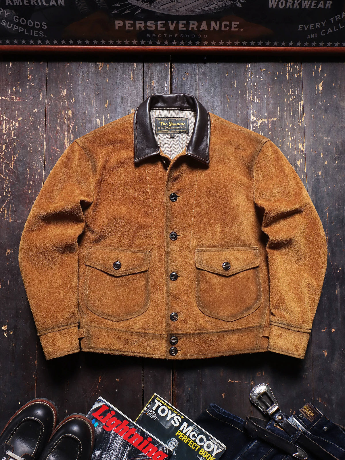 Tailor Brando 1920s Suede Cowhide Men's Lapal Collar Retro Genuine Leahter Jacket Tailor Brando