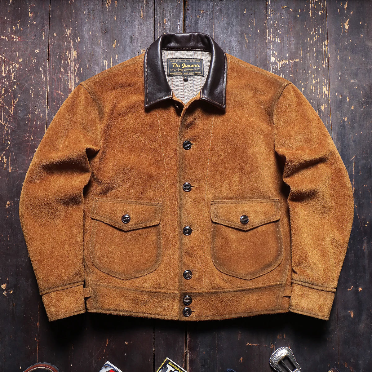 Tailor Brando 1920s Suede Cowhide Men's Lapal Collar Retro Genuine Leahter Jacket Tailor Brando