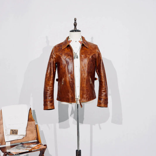 Tailor Brando American Vintage LVC Full-Grain Vegetable-Tanned Horsehide Classic 1940s Men's Genuine Leather Biker Jacket Tailor Brando