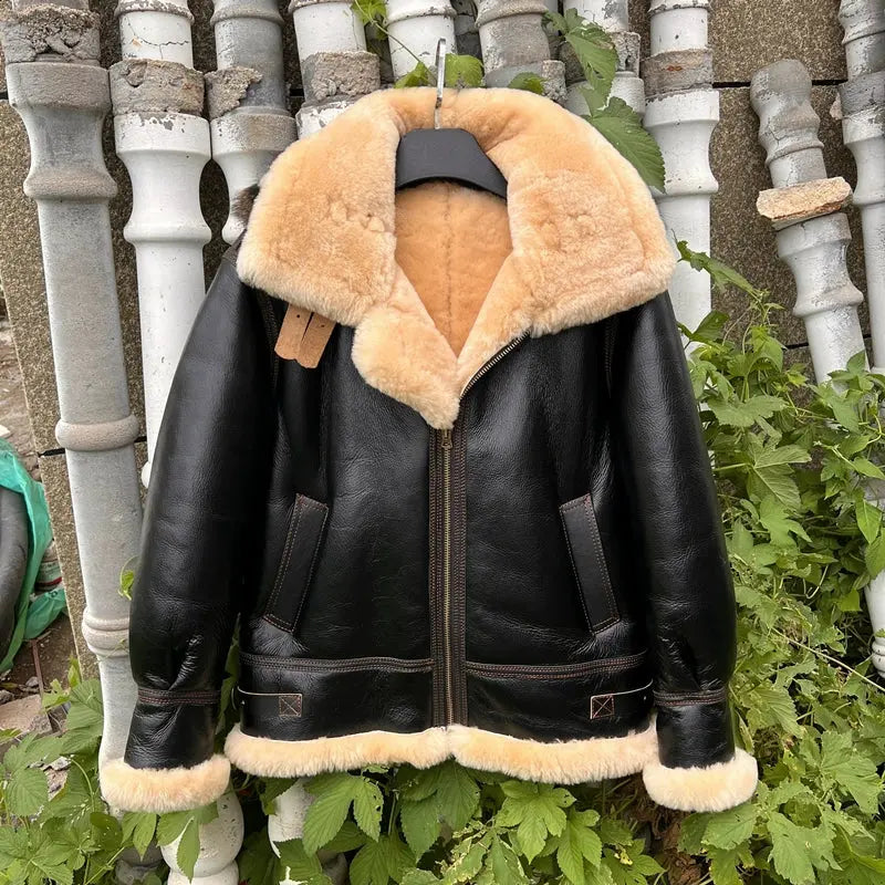 Tailor Brando New Zealand Sheep Shearling Men's Genuine Leather Bomber Jacket Tailor Brando