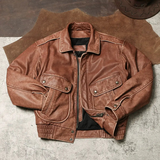 Tailor Brando Men's Vintage Genuine Leather Jacket with Cotton Lining Winter Loose Jacket Tailor Brando