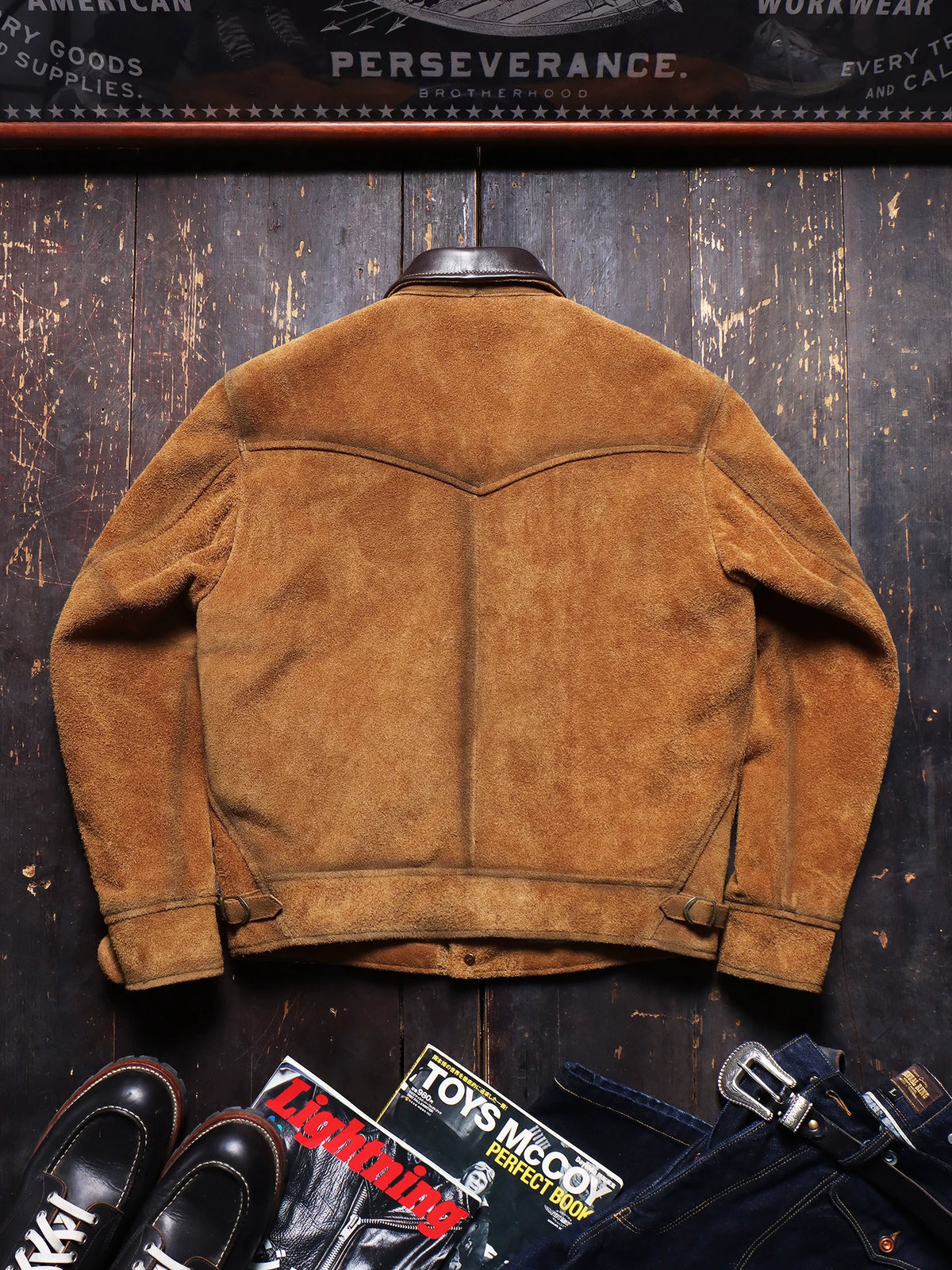 Tailor Brando 1920s Suede Cowhide Men's Lapal Collar Retro Genuine Leahter Jacket Tailor Brando