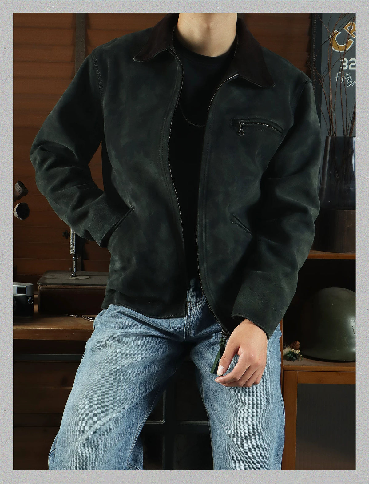 Tailor Brando Rerto Suede Cowhide Men's Lapel Collar Oversize Genuine Leather Jacket Tailor Brando