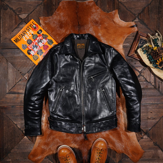 Full Grain Tea Core Horsehide Mulholland Men's Genuine Leather Biker Jacket