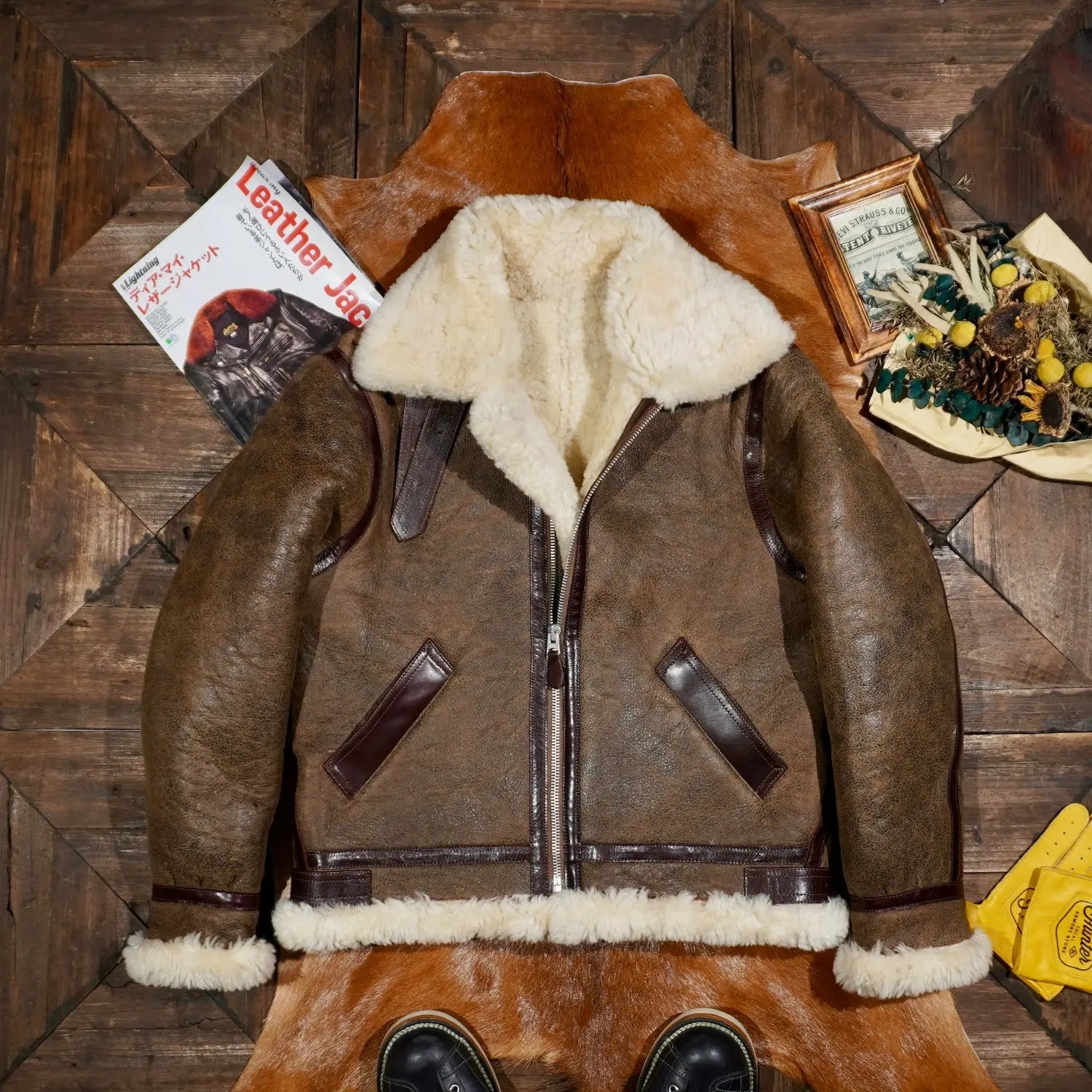 Tailor Brando Merino Shearling Classic B3 Men's Genuine Leather Warm Winter Bomber Jacket Tailor Brando