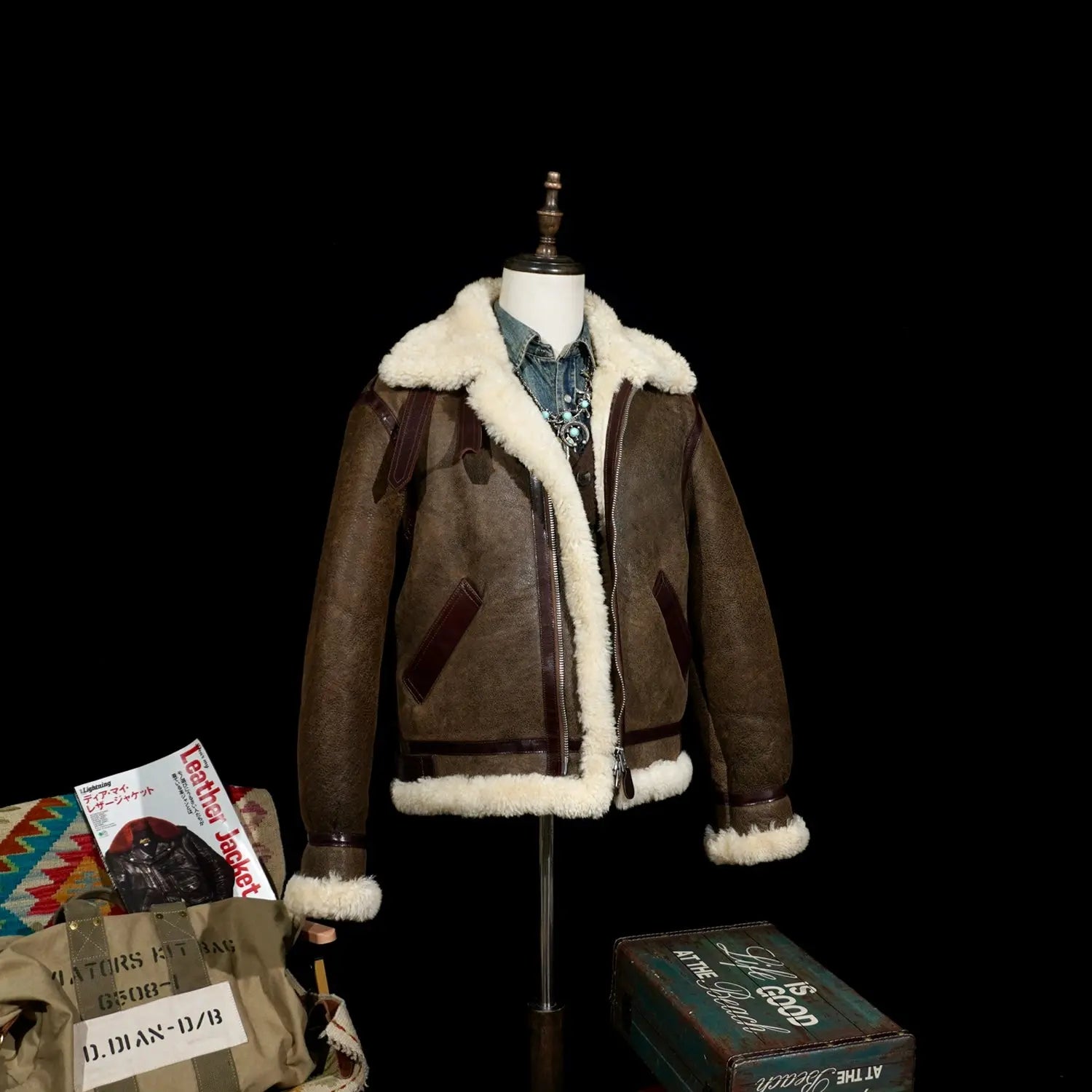 Tailor Brando Merino Shearling Classic B3 Men's Genuine Leather Warm Winter Bomber Jacket Tailor Brando