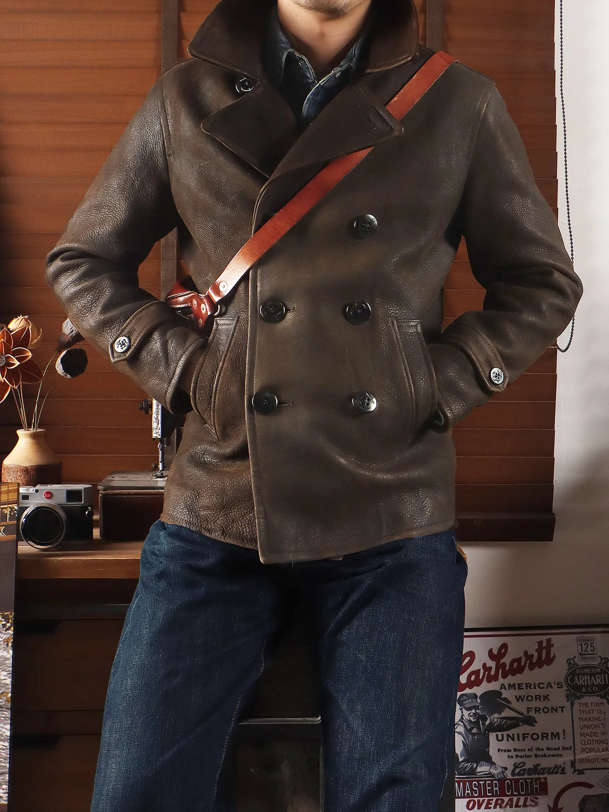 Tailor Brando 1.8mm Full Grain Cowhide America Retro Classic 740 Pea Coat Men's Genuine Leather Jacket Tailor Brando