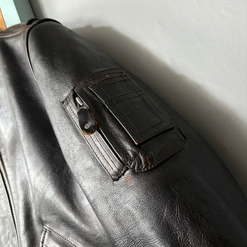 Tailor Brando Italian Vegetable-Tanned Tea-Core Cowhide Classic MA-1 Men's Vintage Genuine Leather Aviator Jacket Tailor Brando