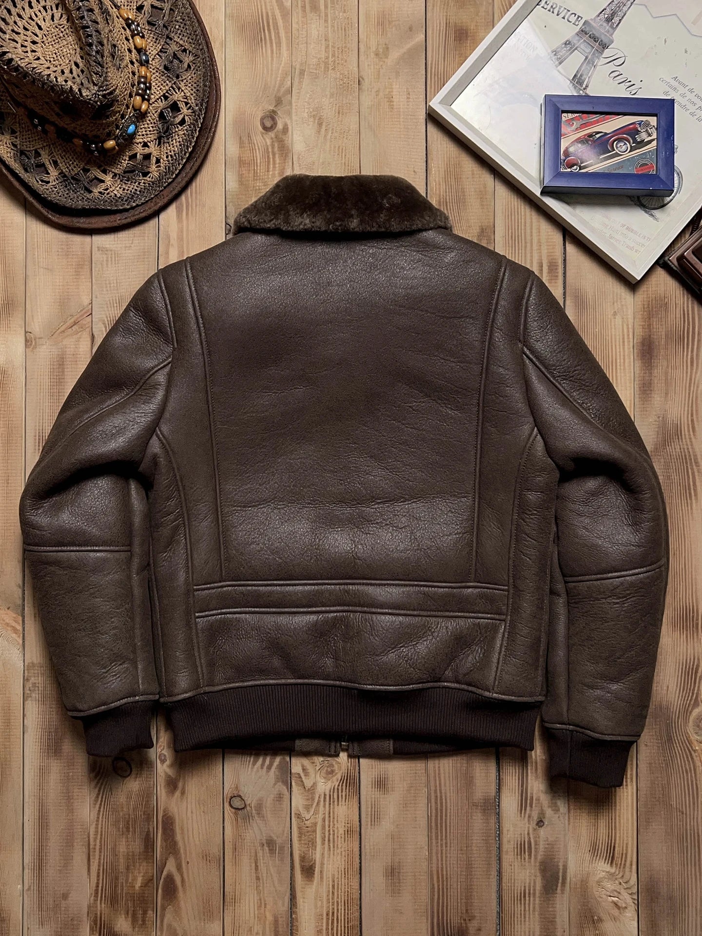 Tailor Brando Turkish Shearling Classic A2 Aviator Jacket Men's Classic Genuine Leather Fur Jacket