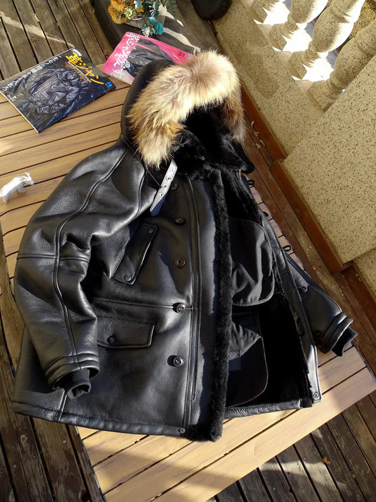 Tailor Brando Authentic Raw Sheepskin & Genuine Raccoon Fur Collar Men's Classic N3B Winter Warmth Jacket Tailor Brando