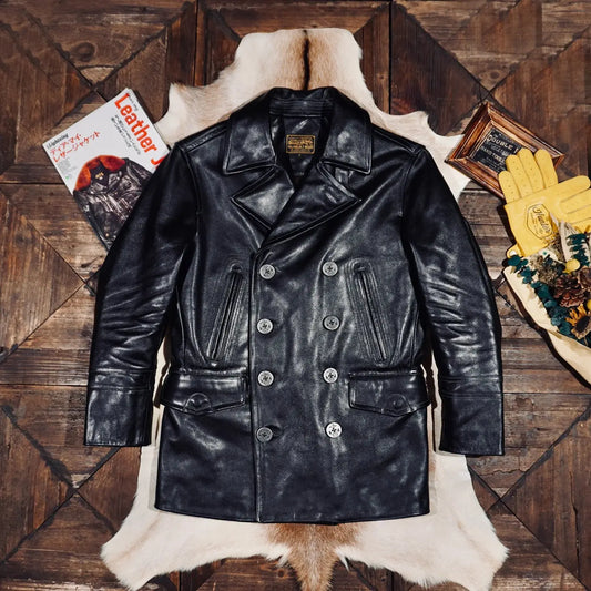 Tailor Brando Heavyweight Full-Grain Vegetable-Tanned Horsehide Classic 740 Churchill Double-Breasted Genuine Leather Coat Tailor Brando