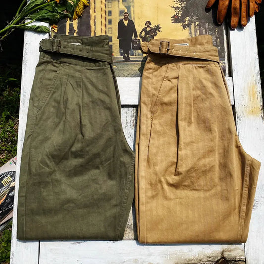 Tailor Brando American Vintage Khaki Workwear Gurkha Pants 270g Herringbone Pattern Washed Cotton Loose Straight Casual Pants Tailor Brando