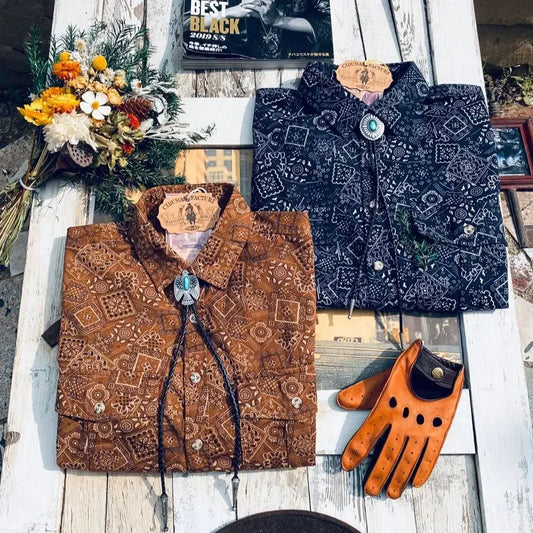 Tailor Brando Cuba Biren "Rich Flowers" Retro Totem Print Classic Long-Sleeved 100% Cotton Shirt