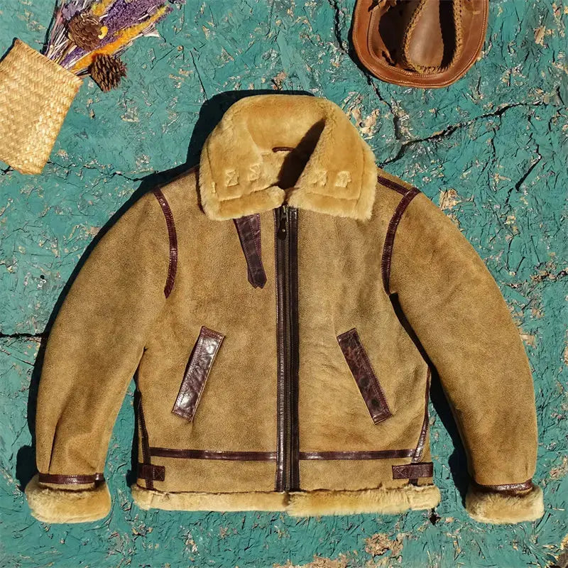 Tailoir Brando Original Sheepskin Shearling Classic B6 Men's Retro Genuine Leather Winter Warm Bomber Jacket Tailor Brando