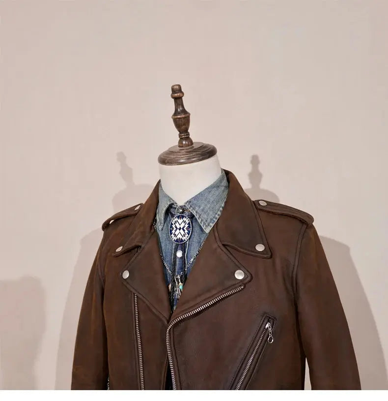 Tailor Brando Vegetable-Tanned Full-Grain Cowhide Heavyweight 2.0mm Washed Handaged 613 Men's Double Rider Leather Jacket Tailor Brando