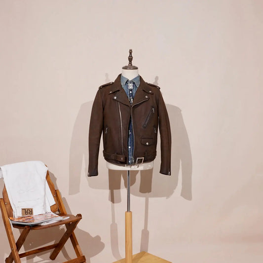 Tailor Brando Vegetable-Tanned Full-Grain Cowhide Heavyweight 2.0mm Washed Handaged 613 Men's Double Rider Leather Jacket Tailor Brando