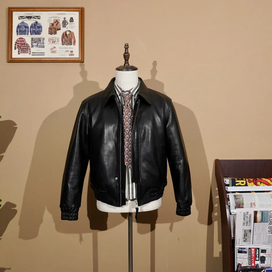 Tailor Brando American Vintage Storm Armour 80's Water Dyed Cowhide Men's Cotton Lapel Flight Jacket