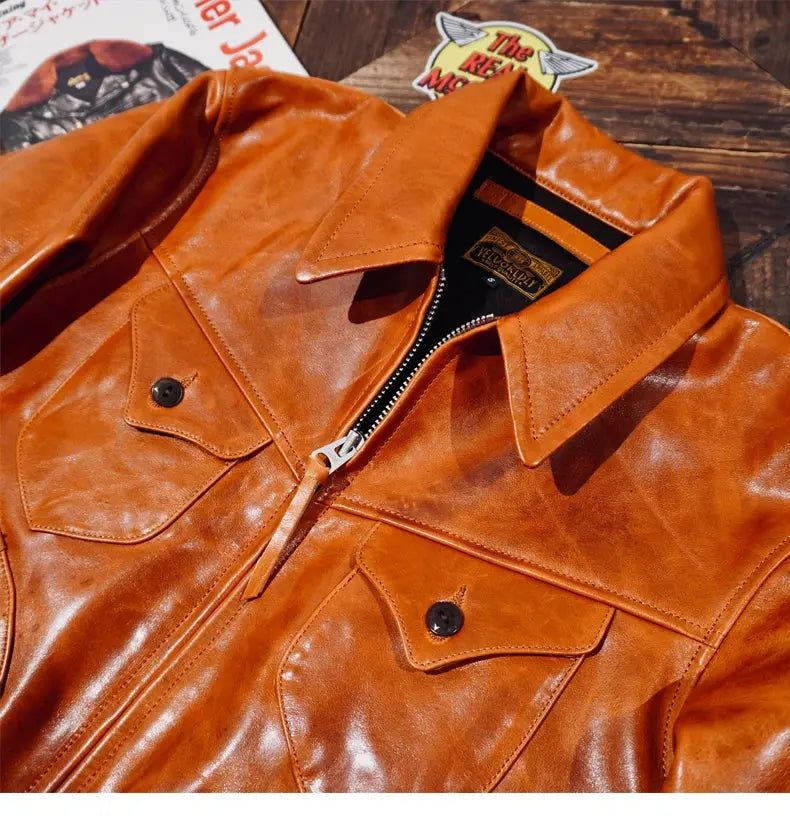 Tailor Brando Italian Full Grain Vegetable Tanned Horsehide Mendoza Vintage Genuine Leather Men's Motorcycle Jacket Tailor Brando