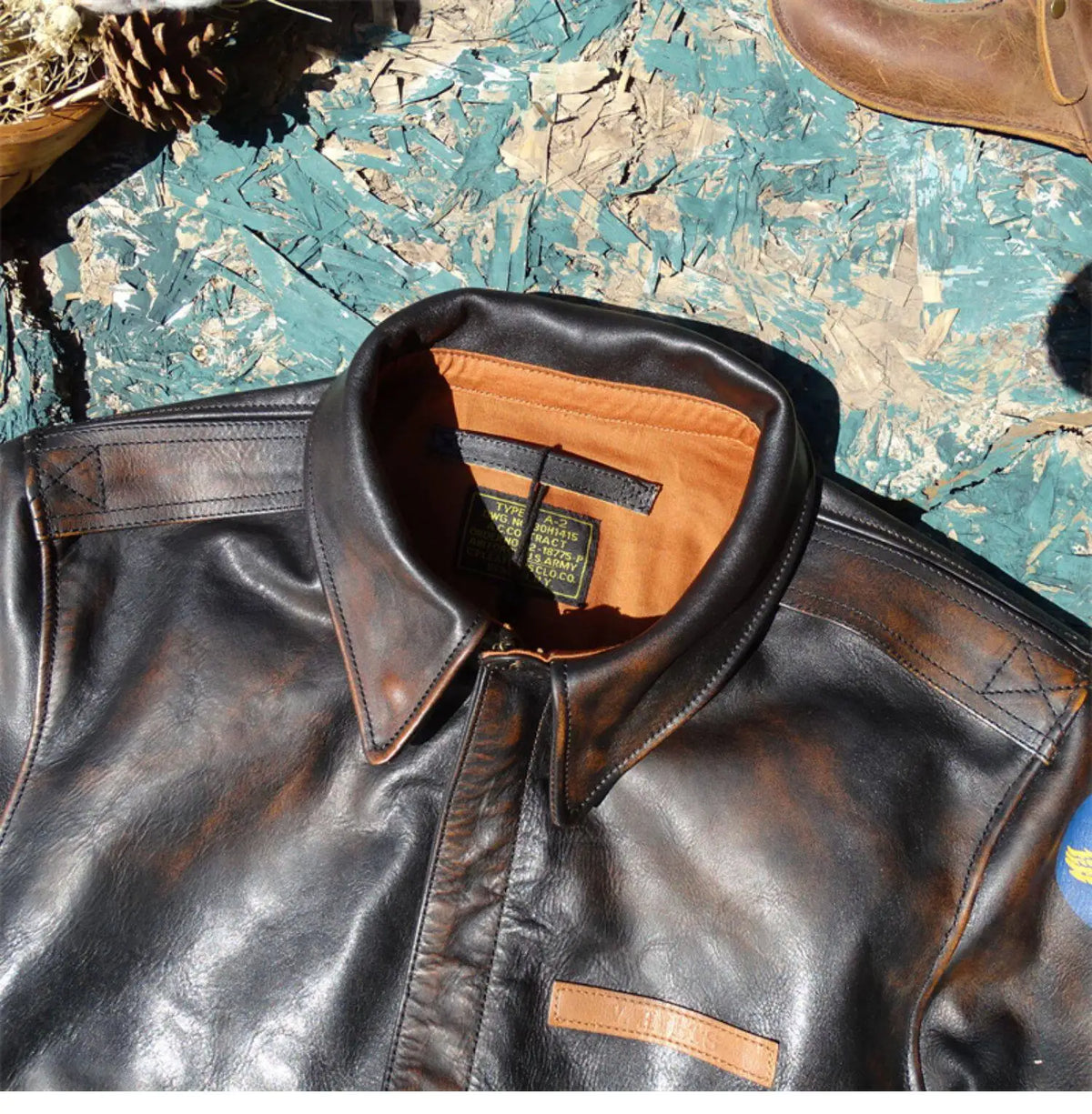 Tailor Brando  Full Grain Vegetable Tanned Tea Core Horsehide Escape A2 Handaged Men's Genuine Leather Aviator Jacket Tailor Brando