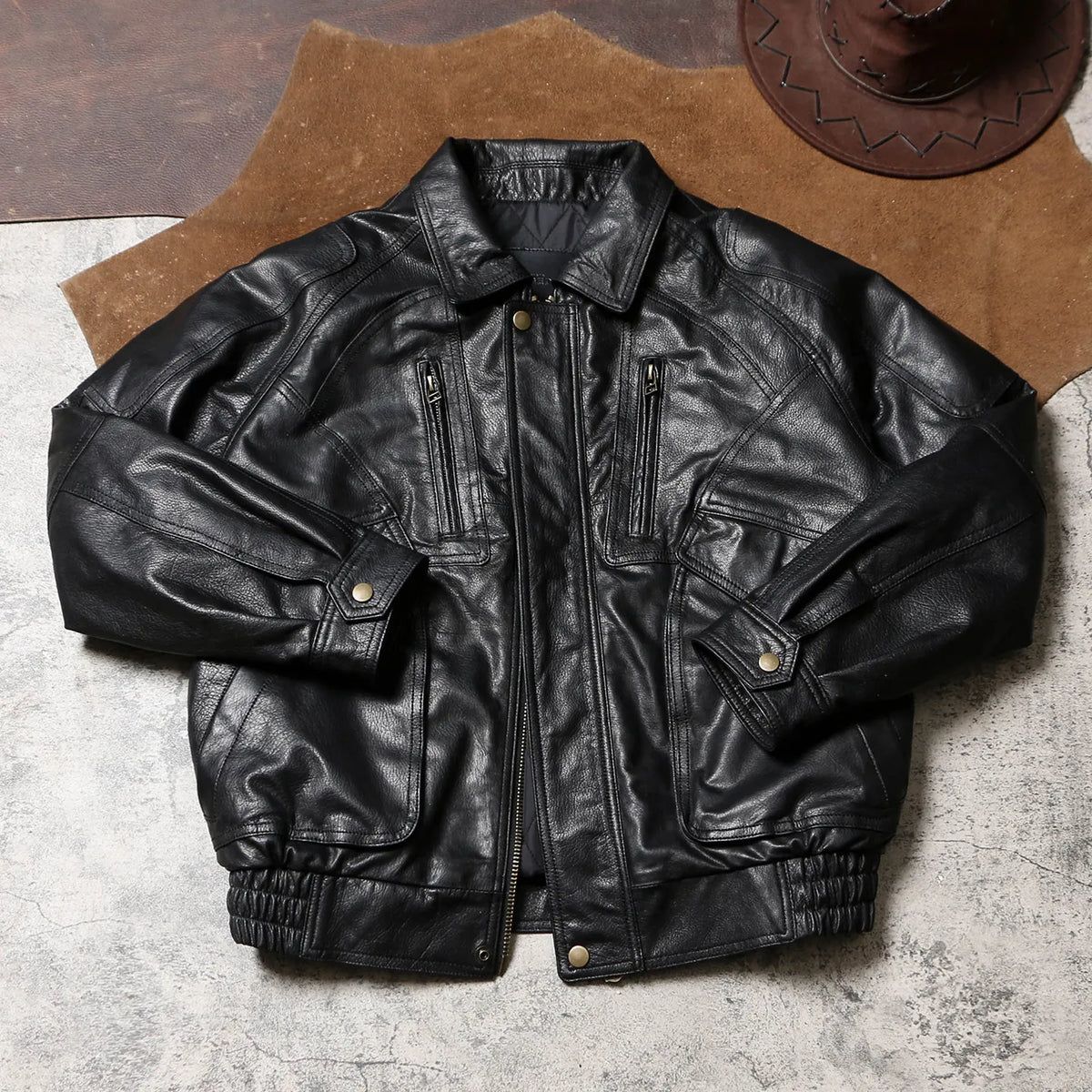 Tailor Brando Batik Goatskin Men's Oversized Vintage Genuine Leather Jacket Tailor Brando