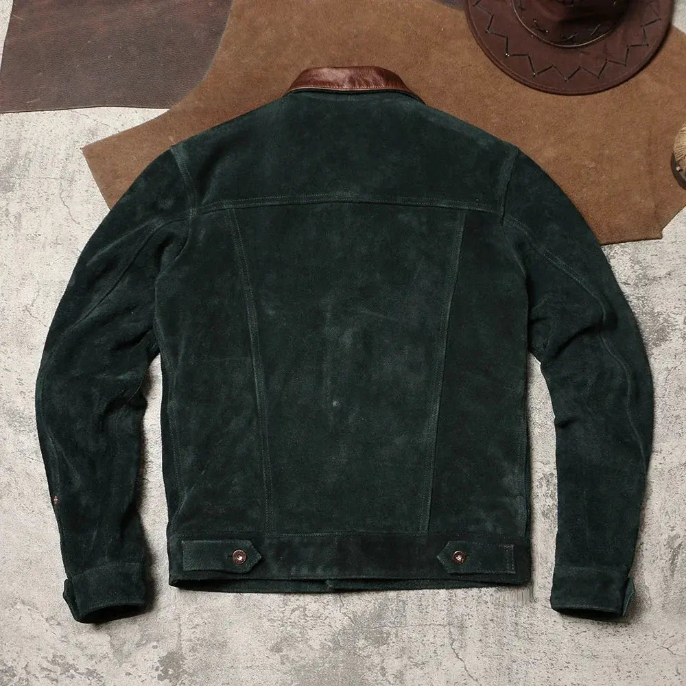 Tailor Brando Distressed Suede Cowhide Men's Vintage Classic Genuine Leather Jacket Tailor Brando