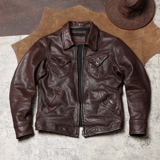 Tailor Brando Vegetable-Tanned Batik Goatskin Classic Mendoza Men's Vintage Genuine Leather Biker Jacket Tailor Brando