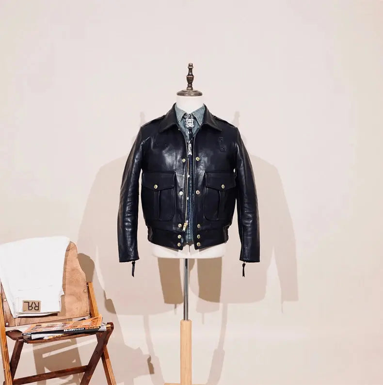 Tailor Brando Classic California Riders Multi Pocket Full Grain Vegetable Tanned Horsehide Men's Short Genuine Leather Jacket Tailor Brando